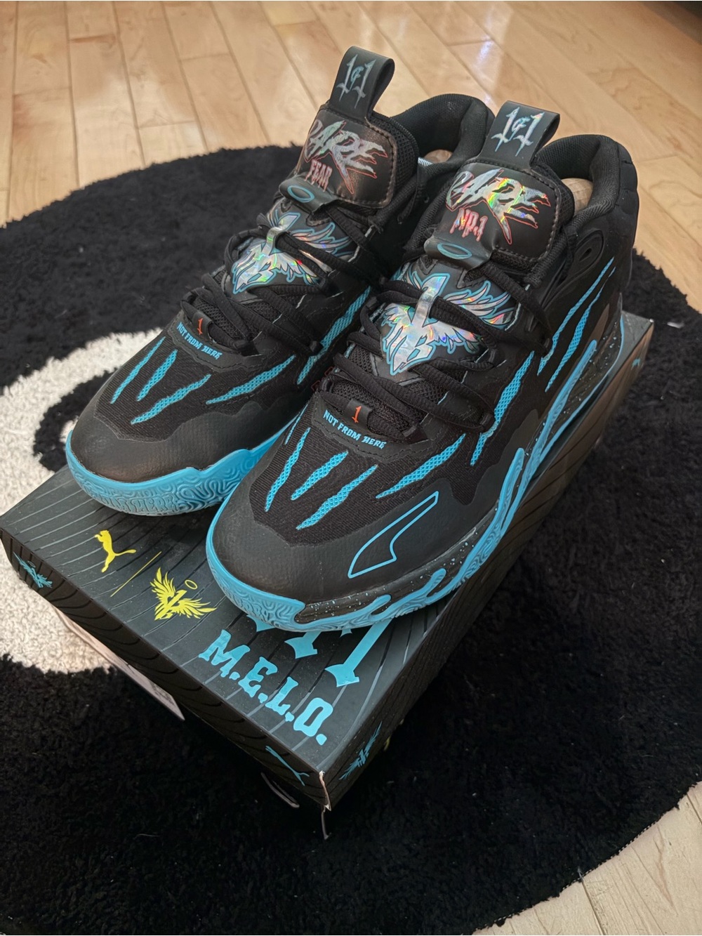 Puma Black & Turquoise Low-Top Basketball Sneakers